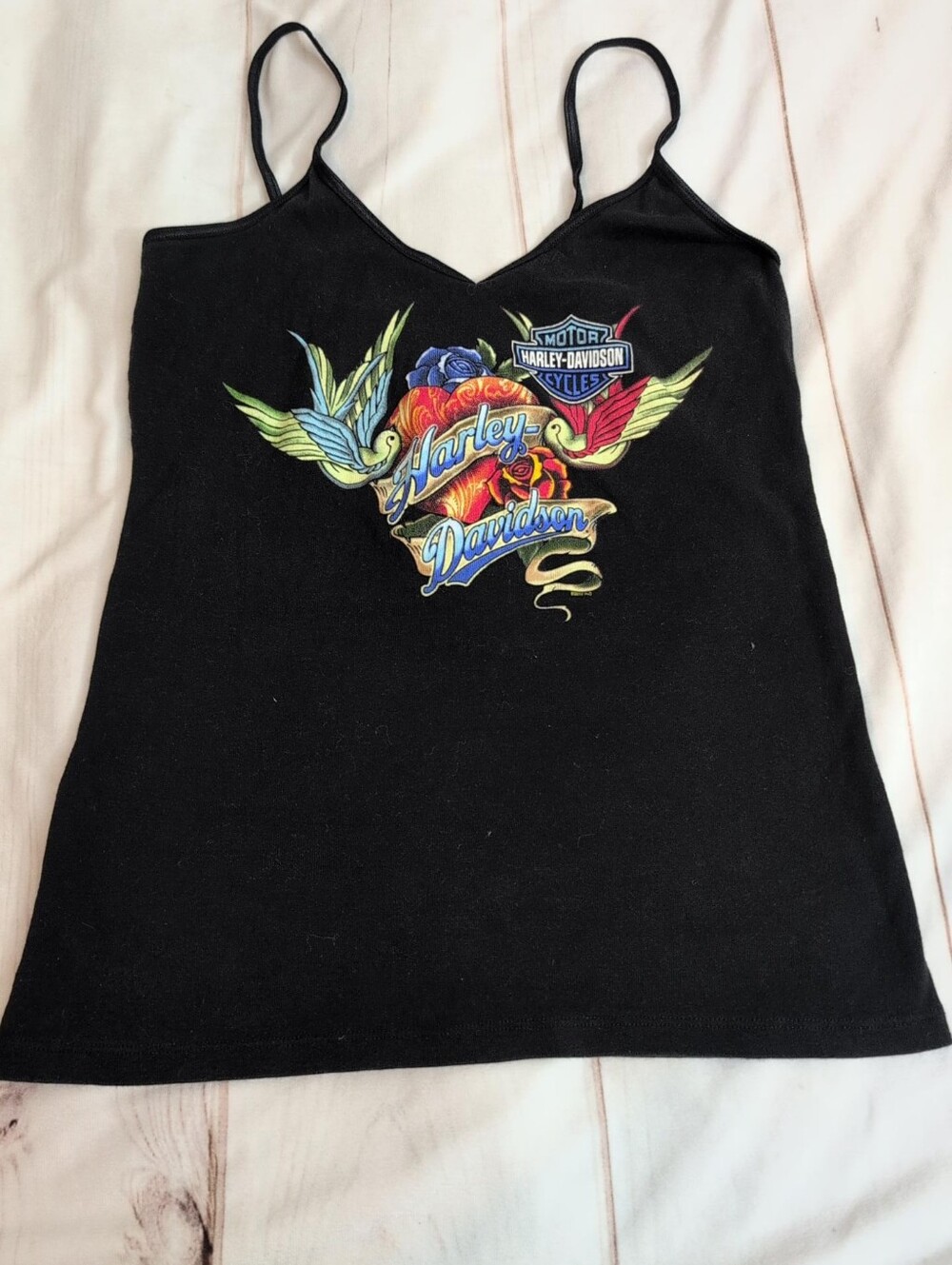 Harley Davidson Womens M Tattoo Heart Swallow Cami Tank Dodge City Kansas Y2K - Picture 2 of 6